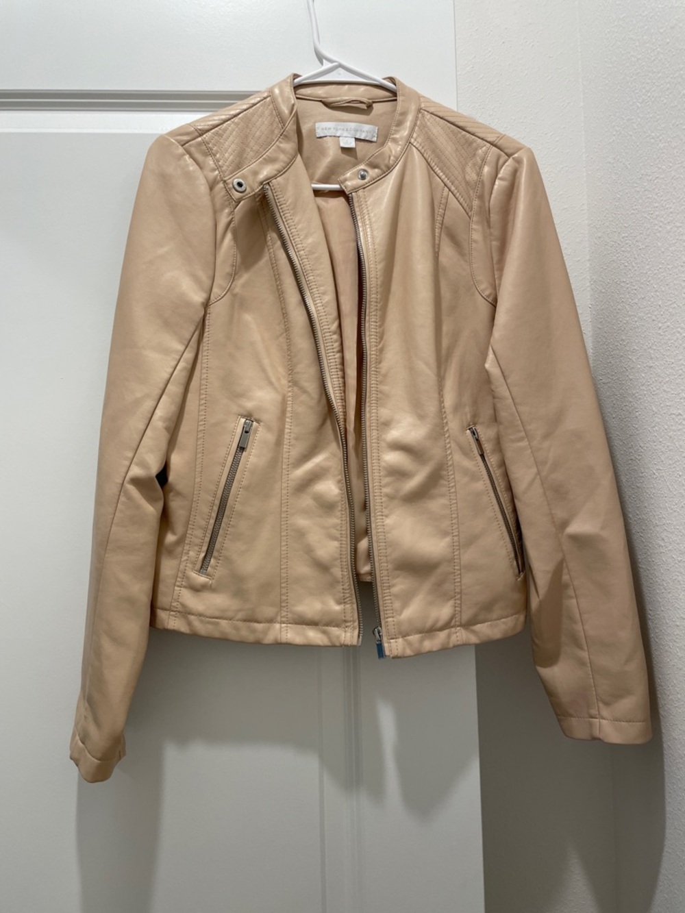 New York & Company Light Beige Faux Leather Moto Jacket